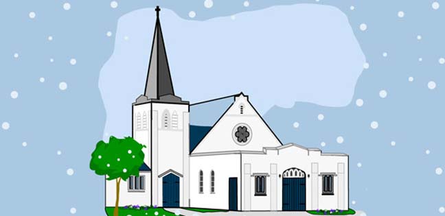 Snowfall at the Church (Printable Card for Kids)