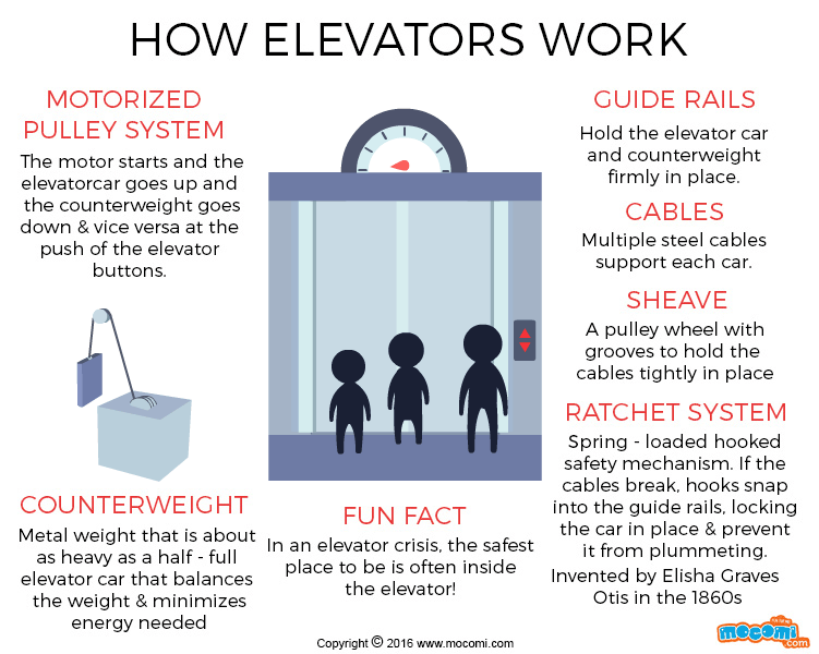 How Elevators and Lifts work? - Gifographic for Kids | Mocomi
